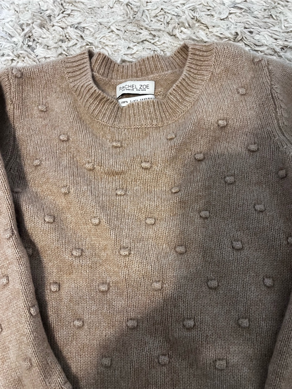 Cashmere Rachel Zoe Taupe Pom-Pom Knit Crewneck Sweater - Picture 3 of 3